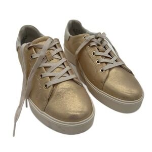 Naturalizer Womens 8W 8 Wide Morrison Leather Gold Platform Sneakers Shoes